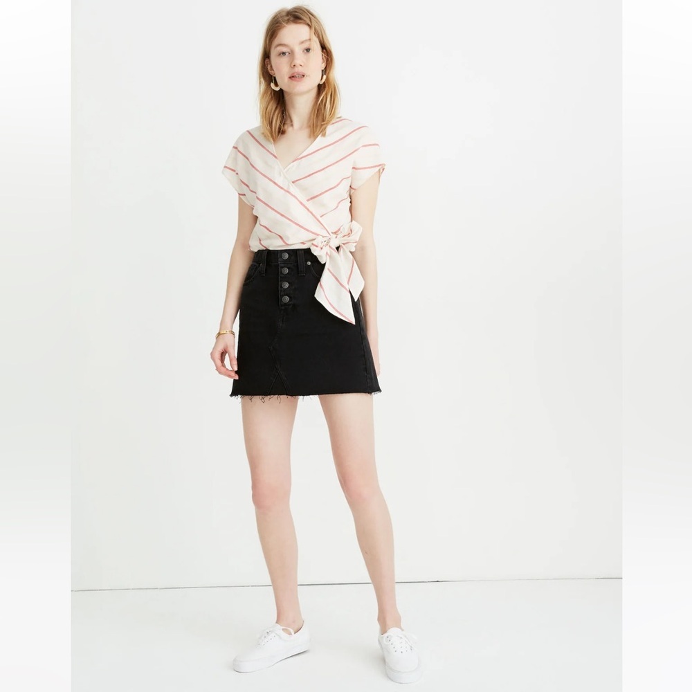 Rigid Denim A-Line Mini Skirt in Lunar Wash: Button-Front Edition